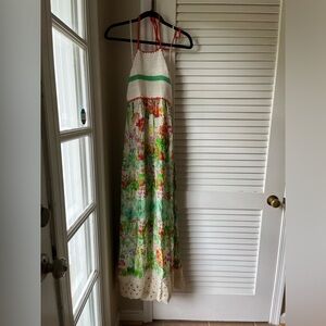 NEW: Farm Rio Halter crochet watercolor floral maxi dress size M